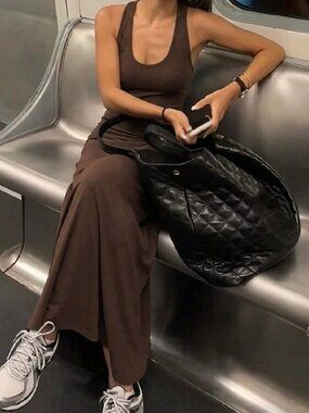 Brown Casual Women's Beach Vacation Style Long Sundress